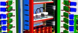 Схема управления автоматизированной системой: PLC, реле, датчики и привод с коммуникационными линиями